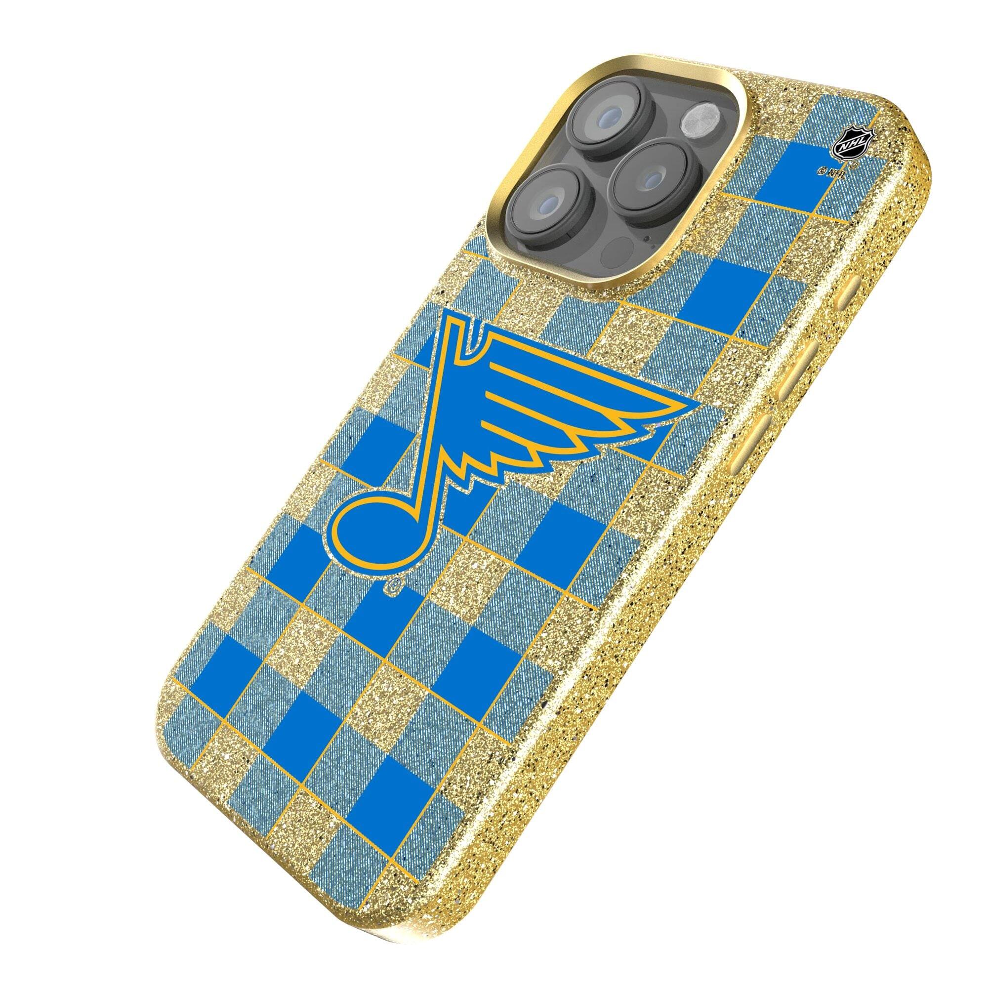Alt View 1. Keyscaper - St. Louis Blues Plaid Bling iPhone Case - 16 Pro - Gold.