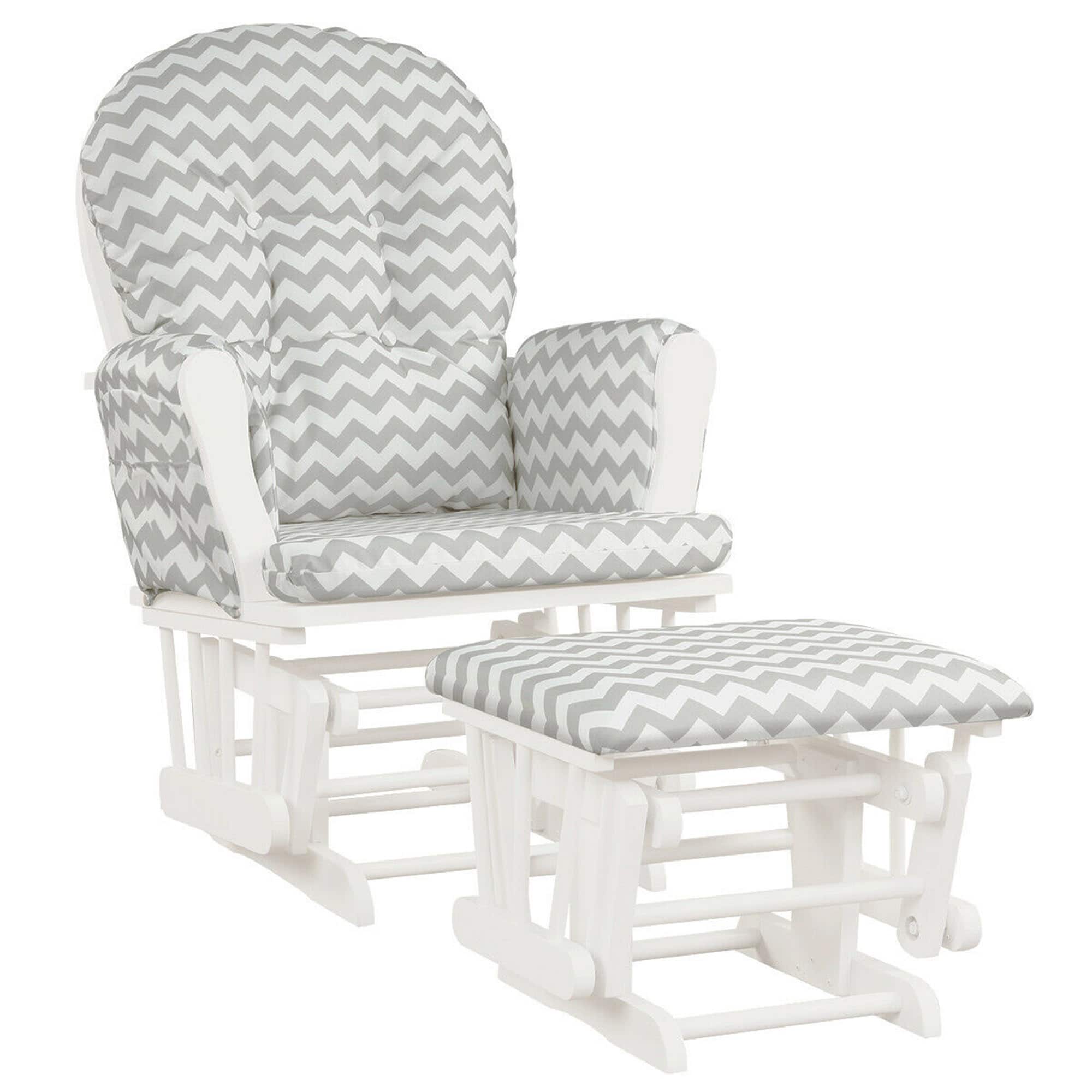 Gymax - Baby Nursery Relax Rocker Rocking Chair Glider & Ottoman Set w/ Cushion Grey+White - Grey + White