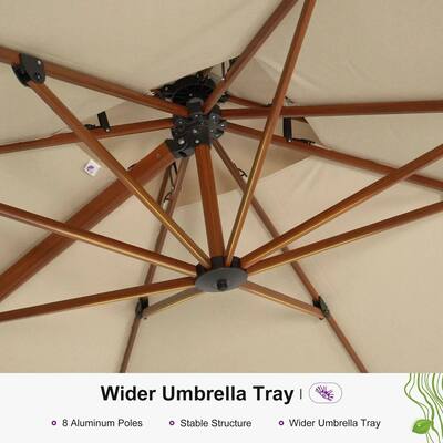 PURPLE LEAF Outdoor Garden Umbrella with Base, Cantilever Umbrellas in Wood Color 12' x 12' / Beige(Limited Stock) PURPLE LEAF Outdoor Garden Umbrella with Base, Cantilever Umbrellas in Wood Color 12' x 12' / Beige(Limited Stock)
