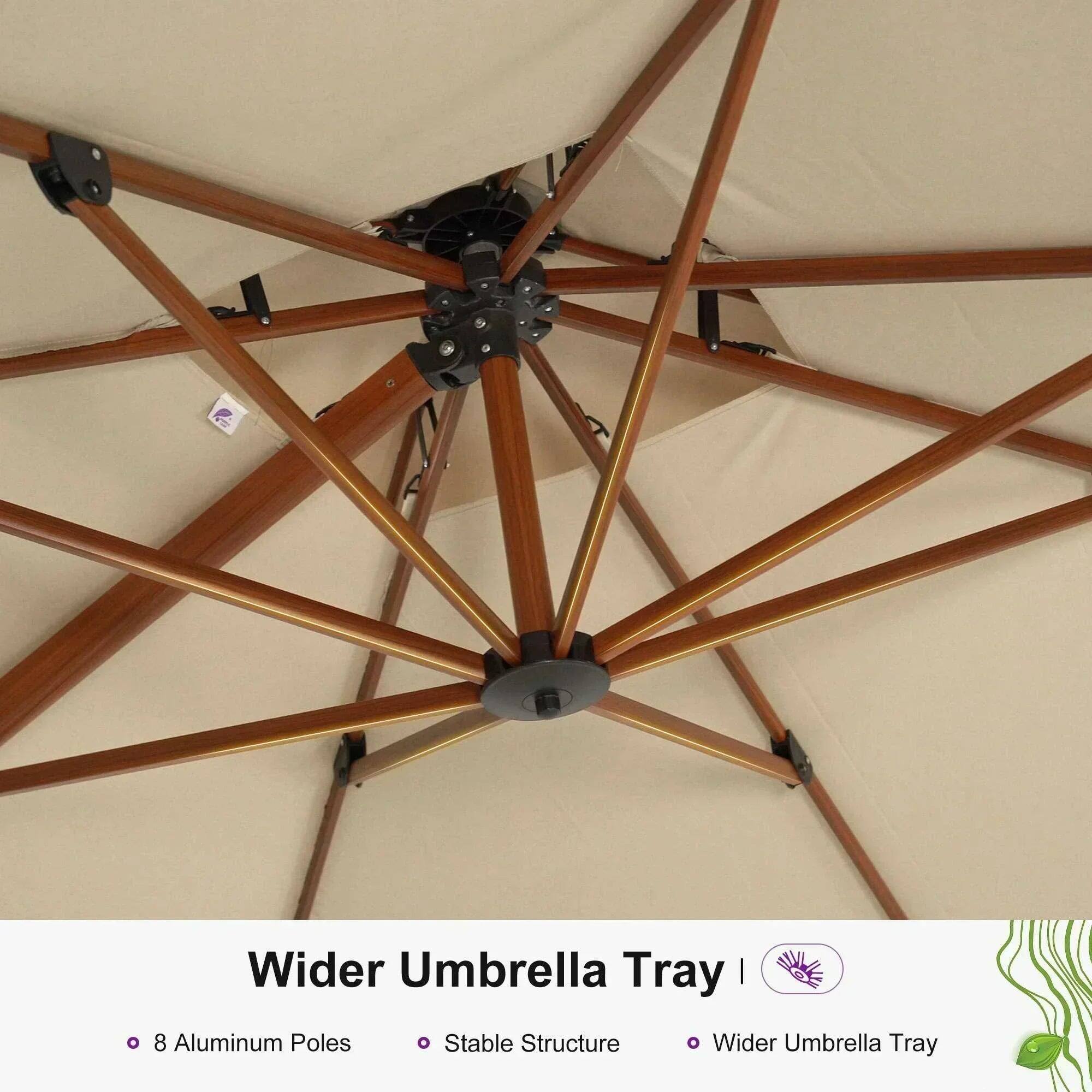 PURPLE LEAF Outdoor Garden Umbrella with Base, Cantilever Umbrellas in Wood Color 12' x 12' / Beige(Limited Stock)