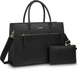 Vulpecula Spade - Laptop Bag for Women 15.6 Inch Black Tote Work Bag Leather Computer Briefcase - Classical Black