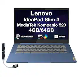 Lenovo - IdeaPad Slim 3 Chromebook(MediaTek Kompanio 520,4GB,64GB SSD,14.0" Touch FHD,Chrome OS)w/Dockztorm USB Hub - Abyss Blue