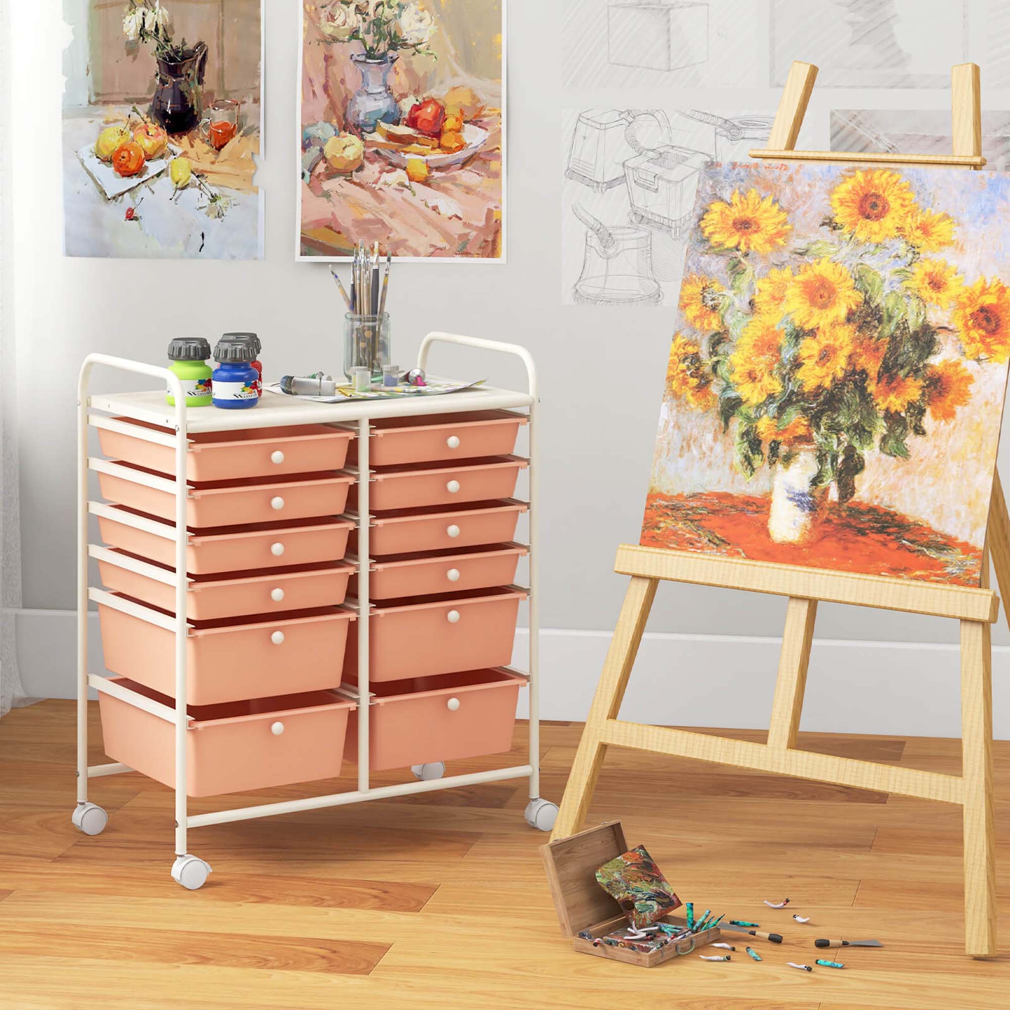 Alt View 3. Costway - Costway 12-Drawer Rolling Storage Cart with 2 Sizes Plastic Drawers Skin - Skin Pink.