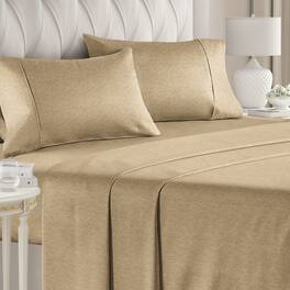 CGK Linens - Luxury Soft 4 Piece Solid Bed Sheet Set - Deep Pocket Fits 8"-16" Mattresses - California king - Heathered Tan