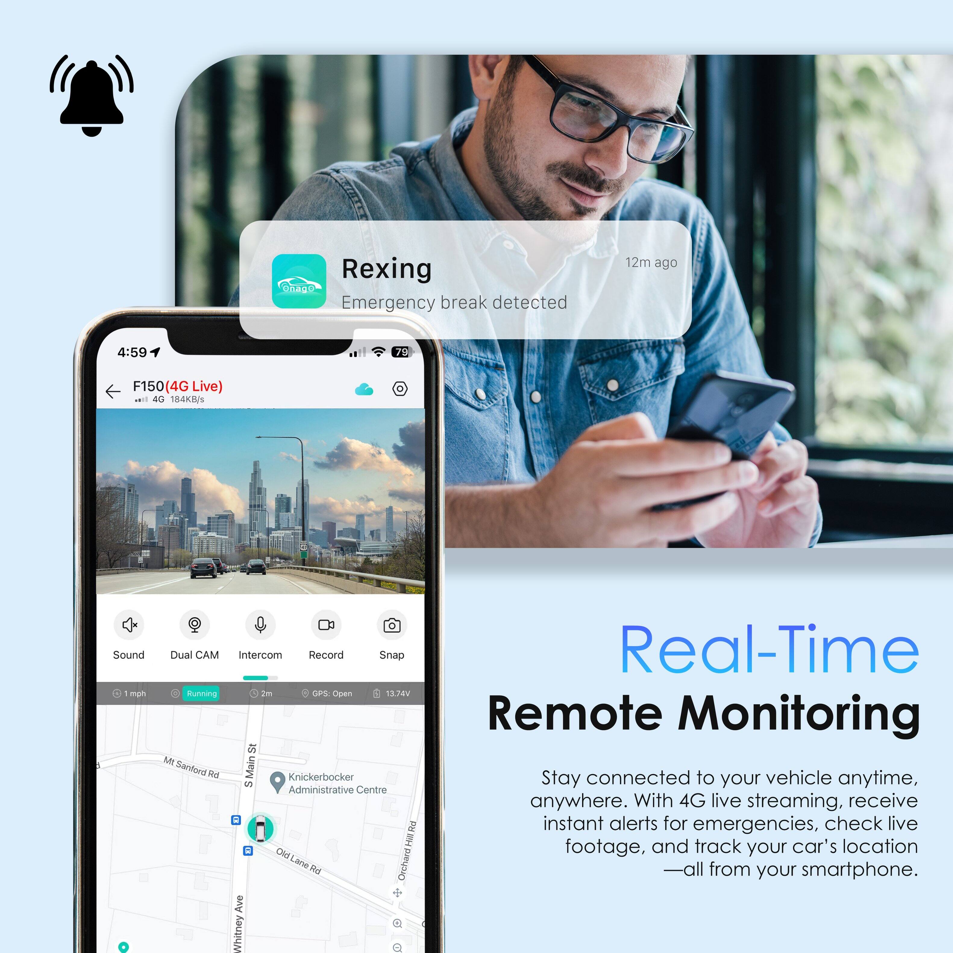 Real-Time Remote Monitoring Stay connected to your vehicle anytime, anywhere. With 4G live streaming, receive instant alerts for emergencies, check live footage, and track your car's location all from your smartphone.