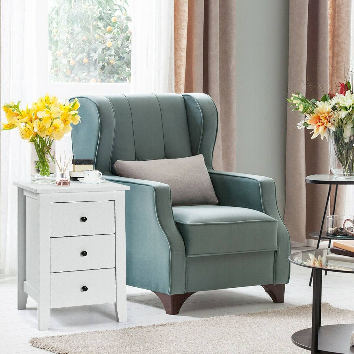 Angle. SlickBlue - Set of 2 Modern Nightstands with Drawers – Stylish End Tables for Home Decor - White.