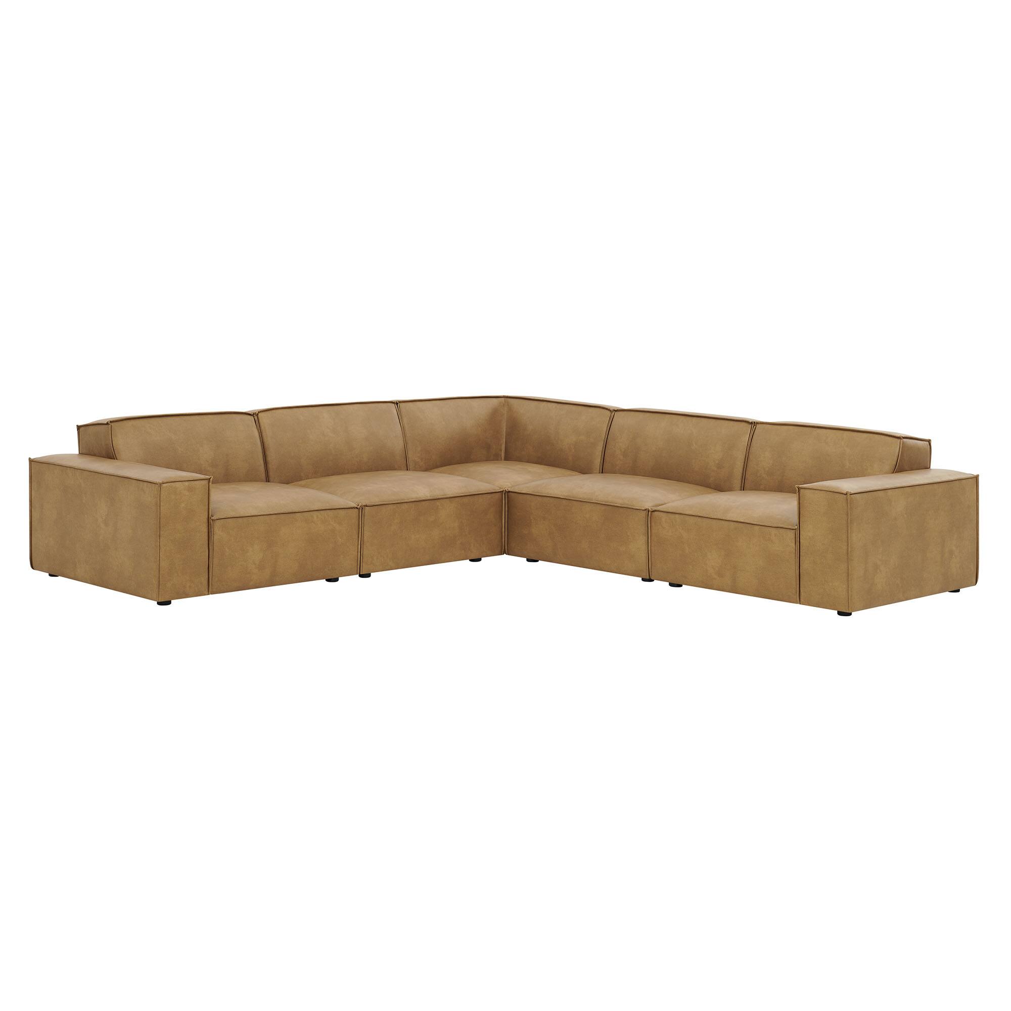 Front. Modway - Restore 5-Piece Vegan Leather Modular L-Shaped Sofa by Modway - Toast.