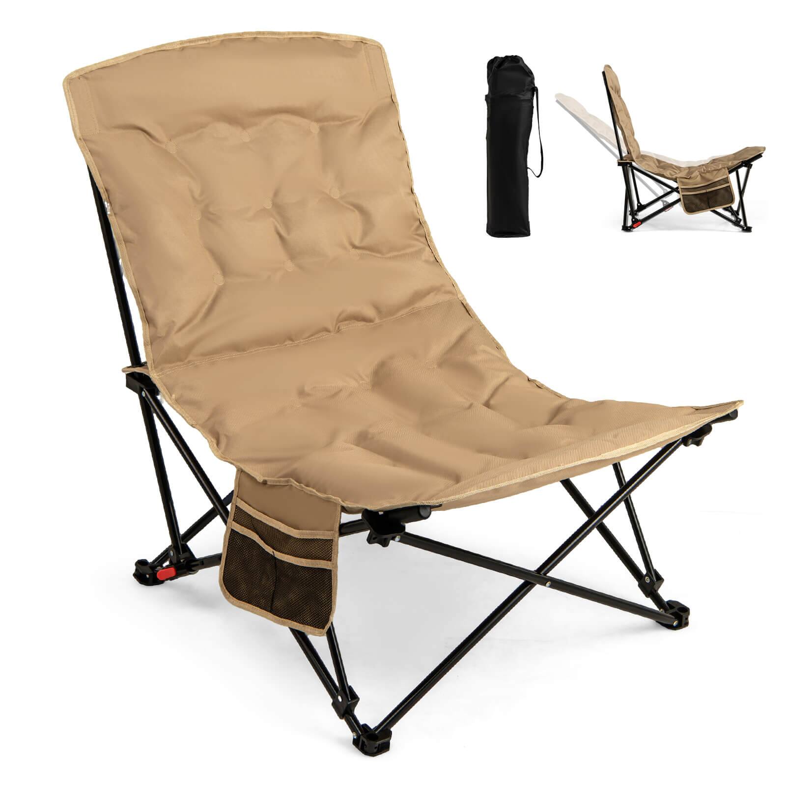 Alt View 9. Costway - Costway 1 PCS Portable Folding Camping Chair with 500 LBS Support Side Pocket and Carry Bag - Khaki.