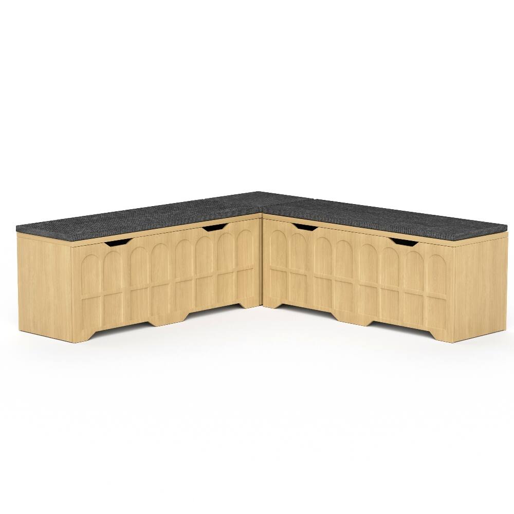 Alt View 8. Ropilly - Ropilly L Shaped Storage Bench Padded Shoe Bench Kitchen Corner Stool Toy Box Reading Nook Seat Wood White and Natural - White/Natural.