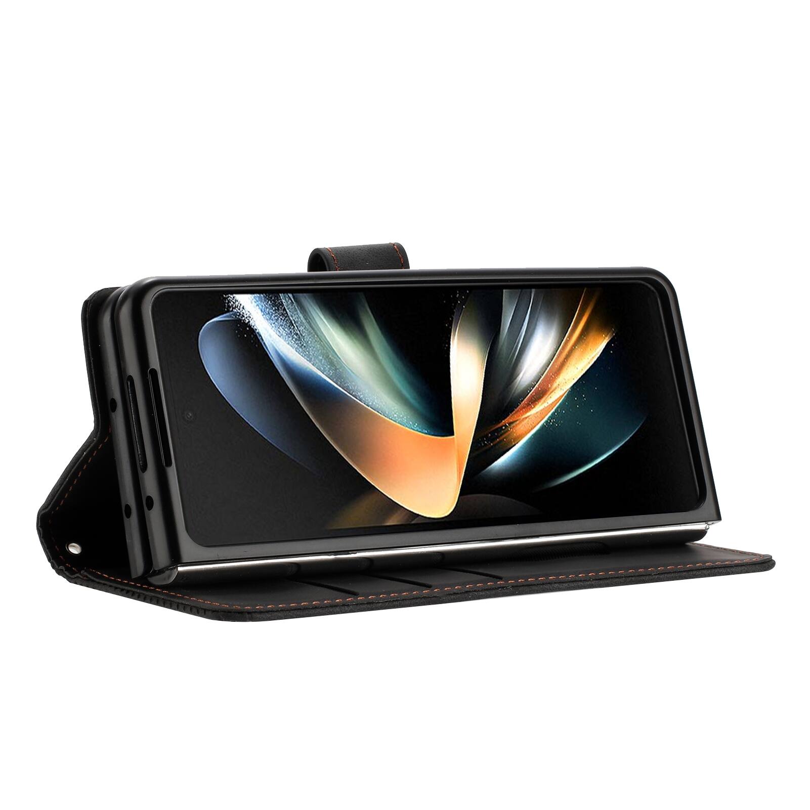 Left. Dteck - Wallet Case for Samsung Galaxy Z Fold8 Ultra, Magnetic Shockproof PU Leather Card Holder Flip Stand Hard Cover - Black.