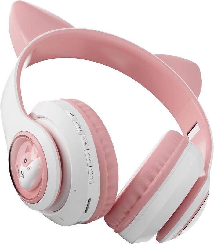Left. RISOKEYS - Cat Ear Bluetooth Headphones for Kids & Adults, Wireless Foldable,and Volume Control for iPhone/iPad - Pink.