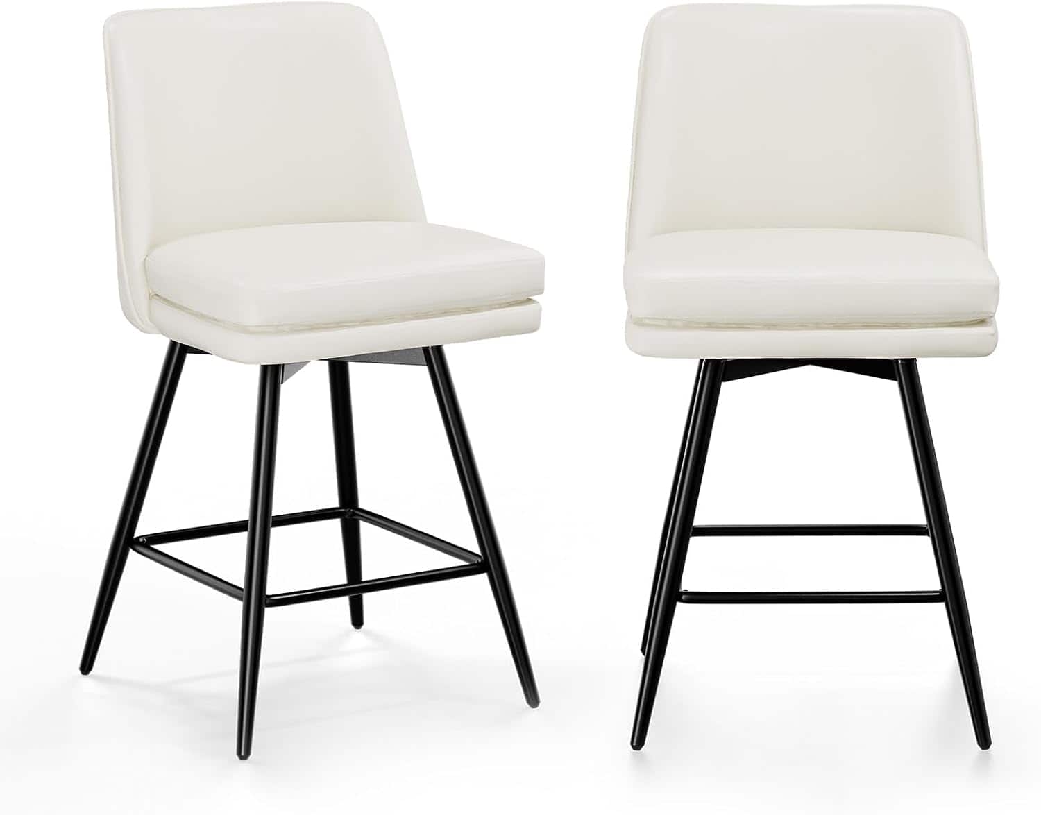 Winado - 26" H Swivel Barstools PU Faux Leather Upholstered Counter Height Bar Stool Chair with Back, Square Seat, Metal Legs - White-Set of 2