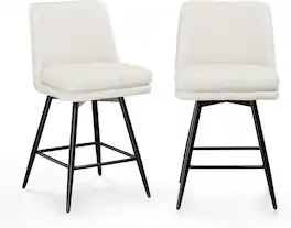 Winado - 26" H Swivel Barstools PU Faux Leather Upholstered Counter Height Bar Stool Chair with Back, Square Seat, Metal Legs - White-Set of 2