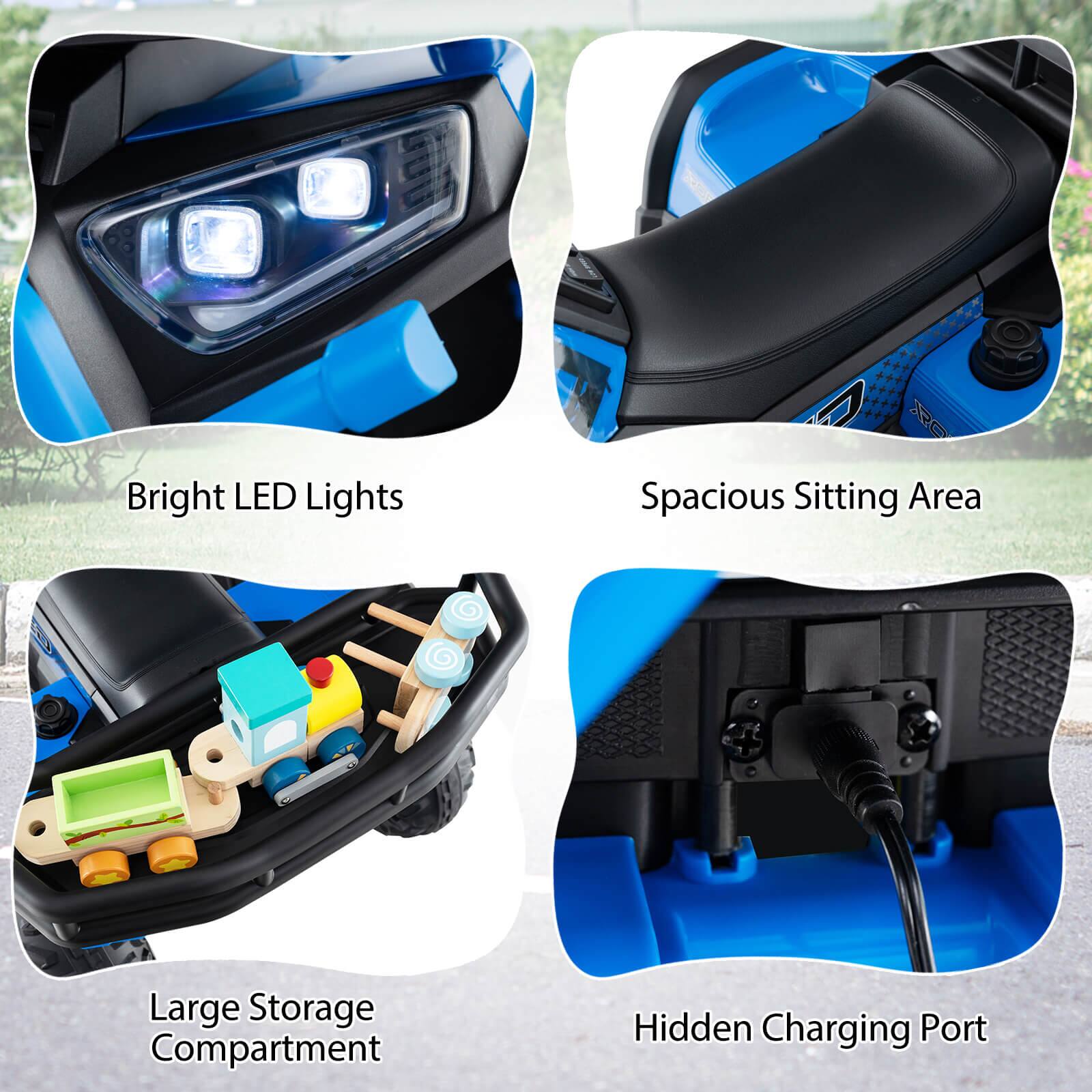 - Bright LED Lights
- Spacious Sitting Area
- Large Storage Compartment
- Hidden Charging Port