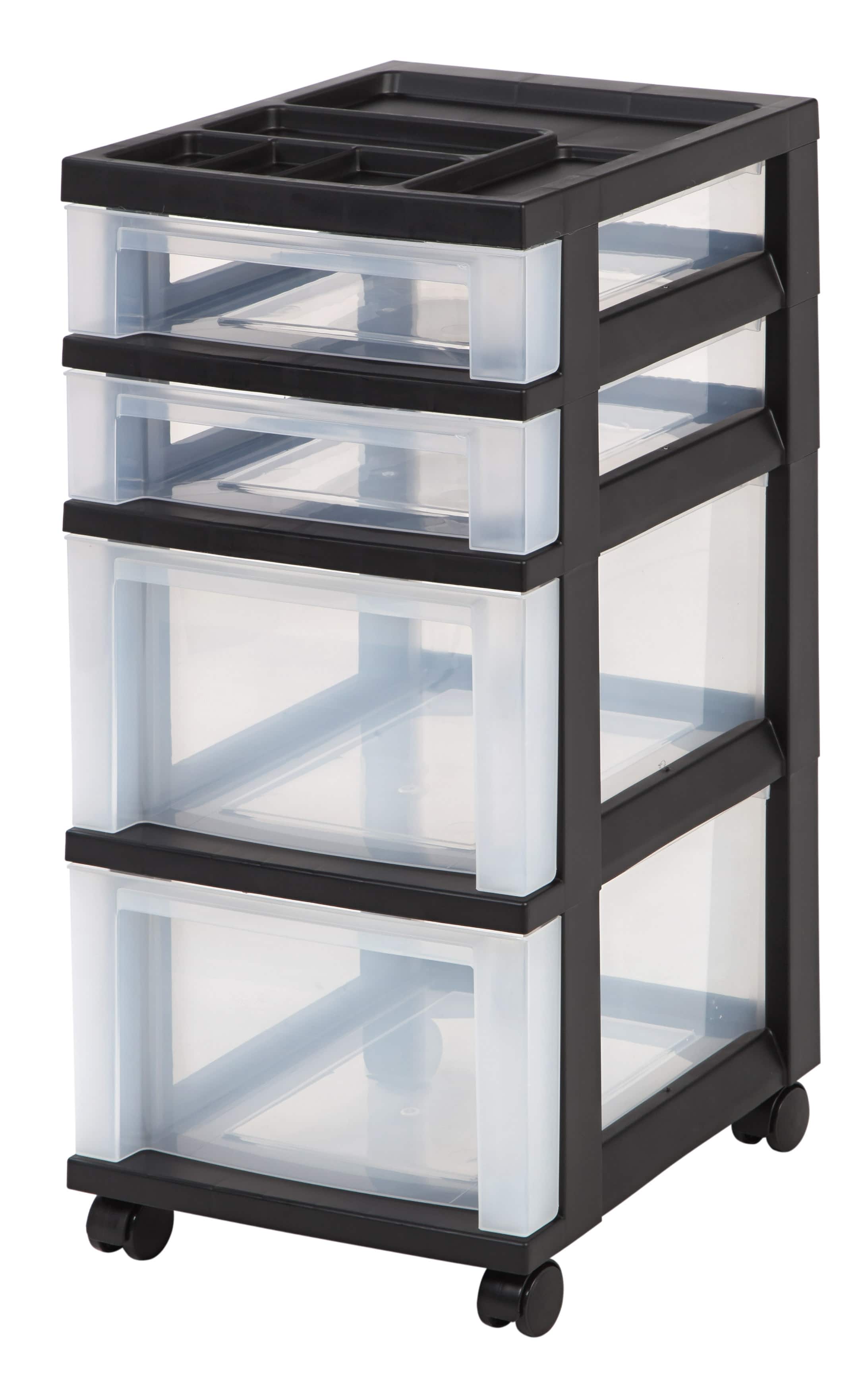 IRIS USA - IRIS 4-Drawer Storage Cart with Organizer Top - Black