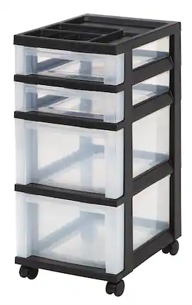 Front. IRIS USA - IRIS 4-Drawer Storage Cart with Organizer Top, Black - Black.
