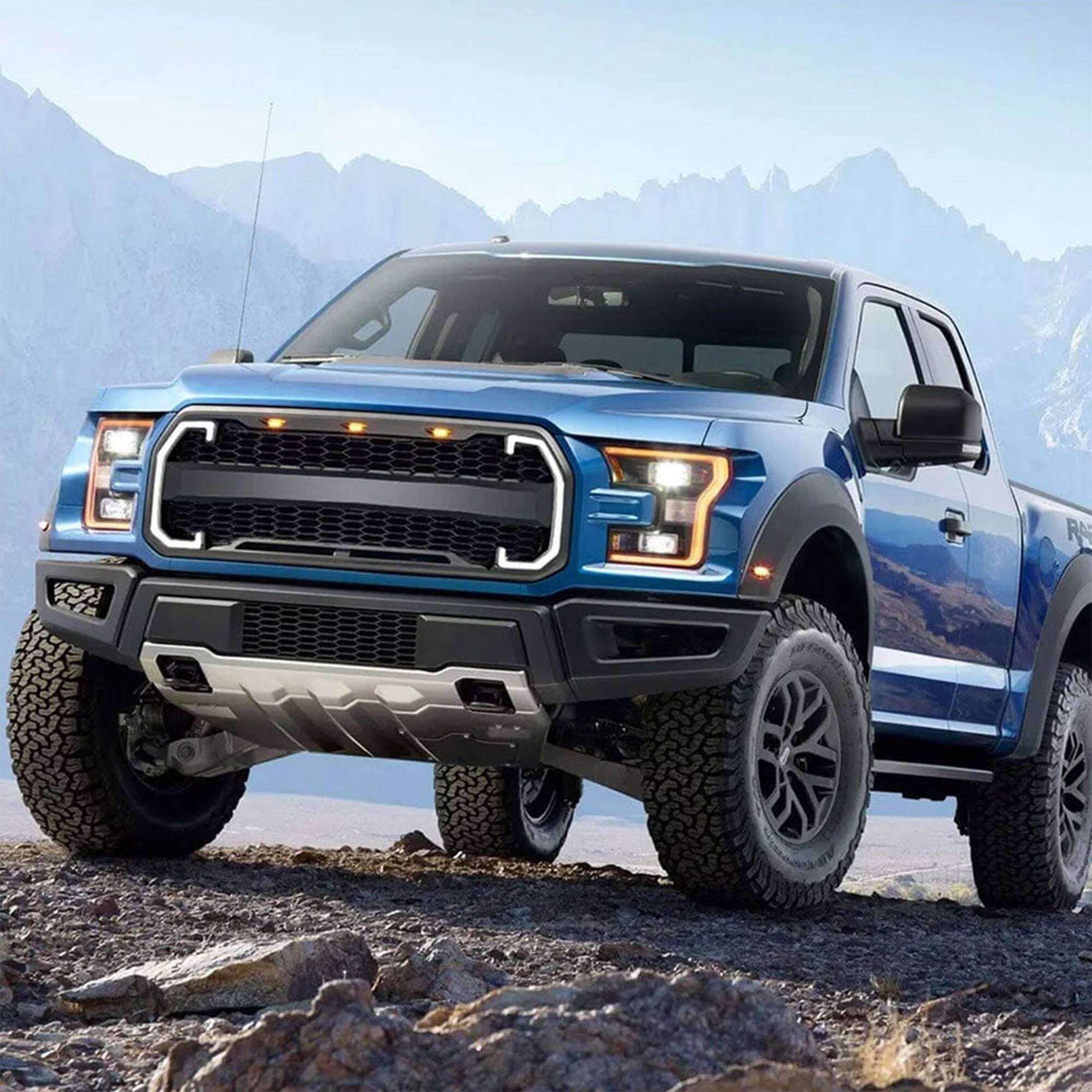 Alt View 5. AMERICAN MODIFIED - AMERICAN MODIFIED Raptor Style Mesh Grille w/Turn Lights for 2015-2017 Ford F150 - 15-17 F-150 (Raptor Style w/DRL & Turn Signal).