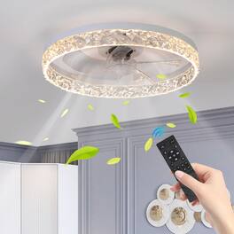 Loheer - Modern Acrylic Ceiling Fan Light Remote Control Dimmable LED Flush Mount White Chandelier