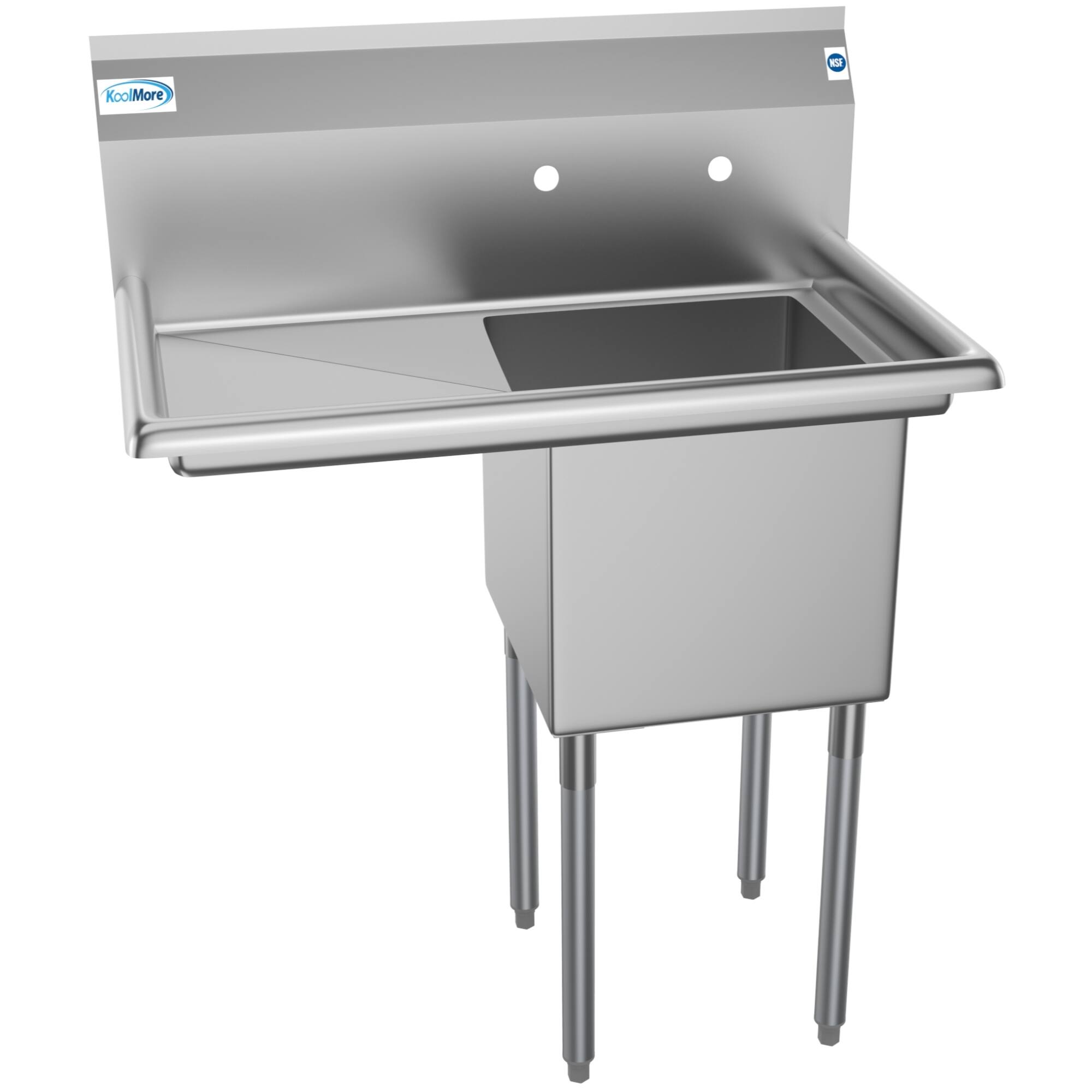 Back. Koolmore - 33 in. One Compartment Stainless Steel  Sink with Drainboard, Bowl Size 15"x 15"x 12" SA151512-15L3. - Stainless Steel.