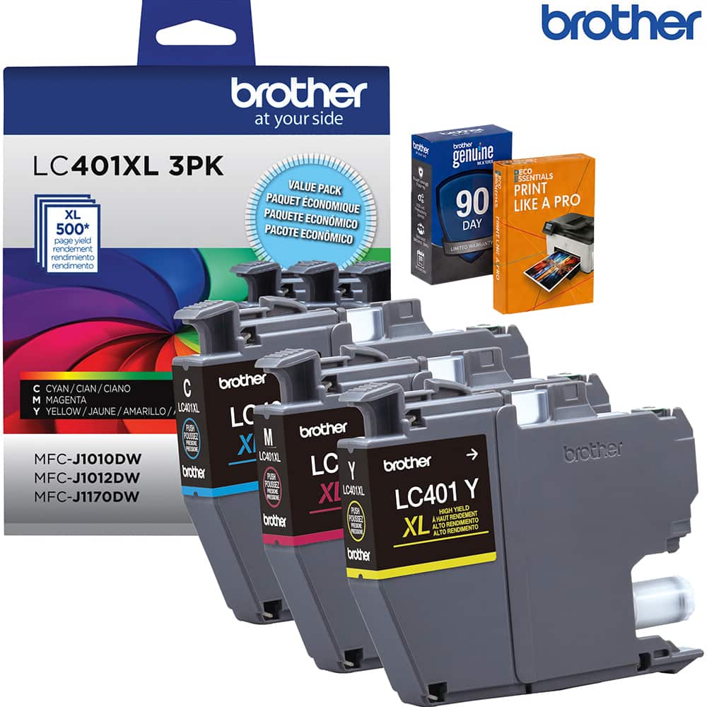 Brother - LC401XL3PKS Genuine High Yield 3-Pack Color Ink Cartridges + Deco Essentials Guide