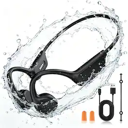 PRIMEPLUS - Swimming IPX8 Waterproof Bone Conduction Headphones, Bluetooth 5.4 & MP3 Mode Headset Sports Wireless Earbuds - Black