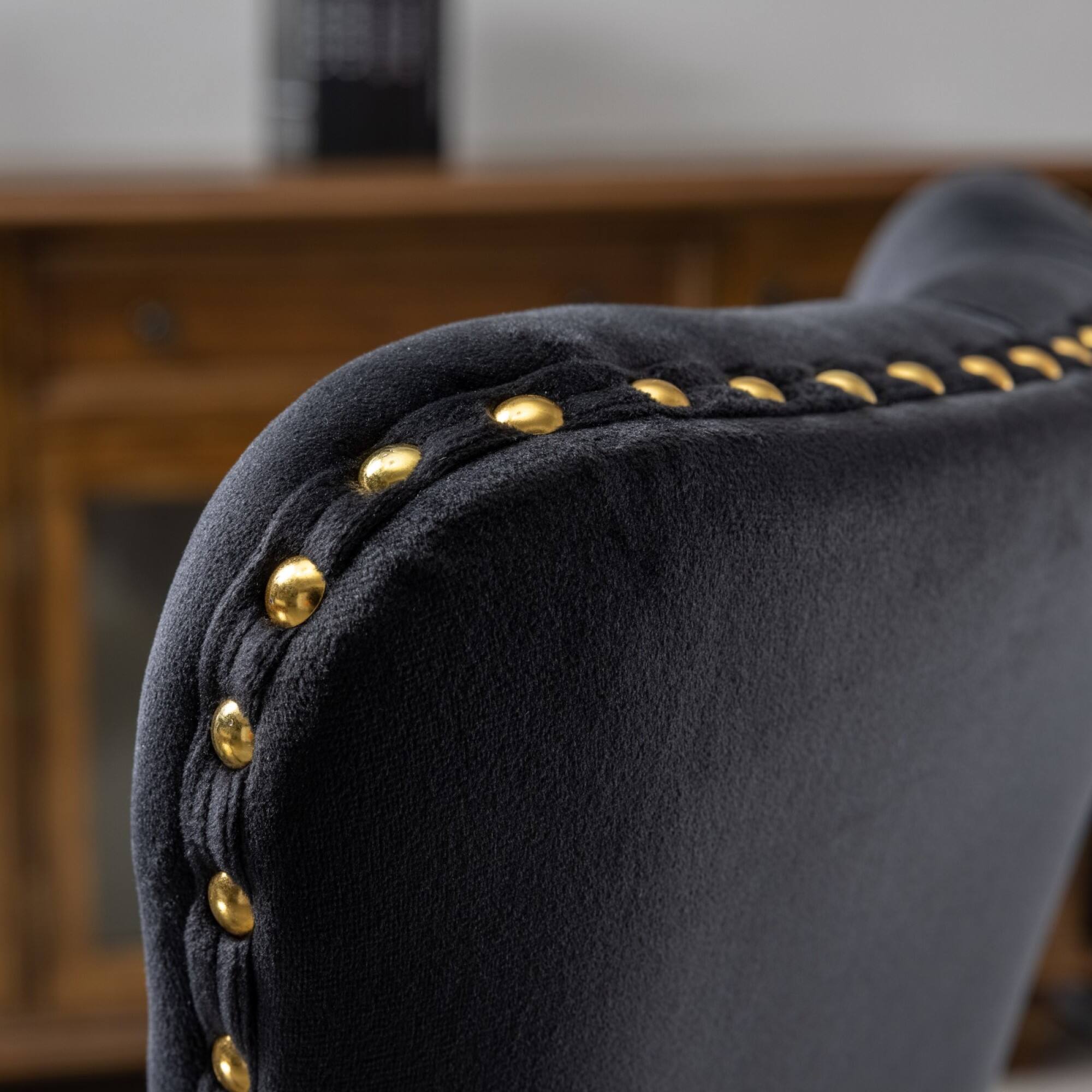 Alt View 7. GOODSILO - Modern Velvet Upholstered Office Chair with Tufted Button Design and Golden Metal Base for Home Workspace - Black.