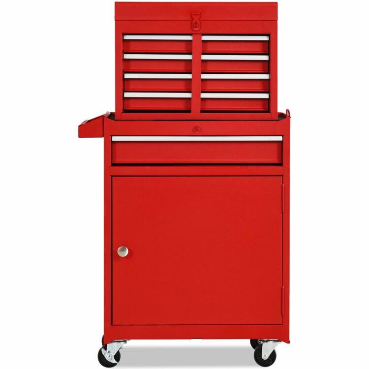Angle. SlickBlue - Mobile Garage Storage Cart with Steel Construction and Lockable Drawers - Red.