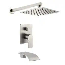Boyel Living - Single Handle 1 Spray Tub and Shower Faucet with 10 Inch Square Fixed Shower Valve Included - Brushed Nickel