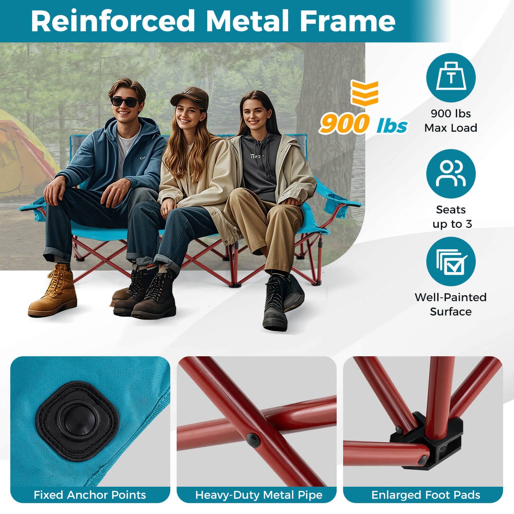 Reinforced Metal Frame, 900 lbs, 900 Ibs Max Load, Seats up to 3, Well-Painted Surface, Fixed Anchor Points, Heavy-Duty Metal Pipe, Enlarged Foot Pads