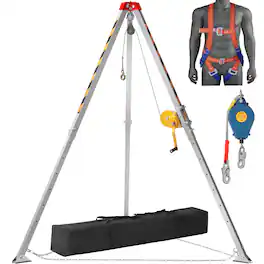 VEVOR - Confined Space Tripod Kit, 1200 lbs Winch, Confined Space Tripod 7' Legs and 98' Cable, Confined Space Rescue Tripod - Silver