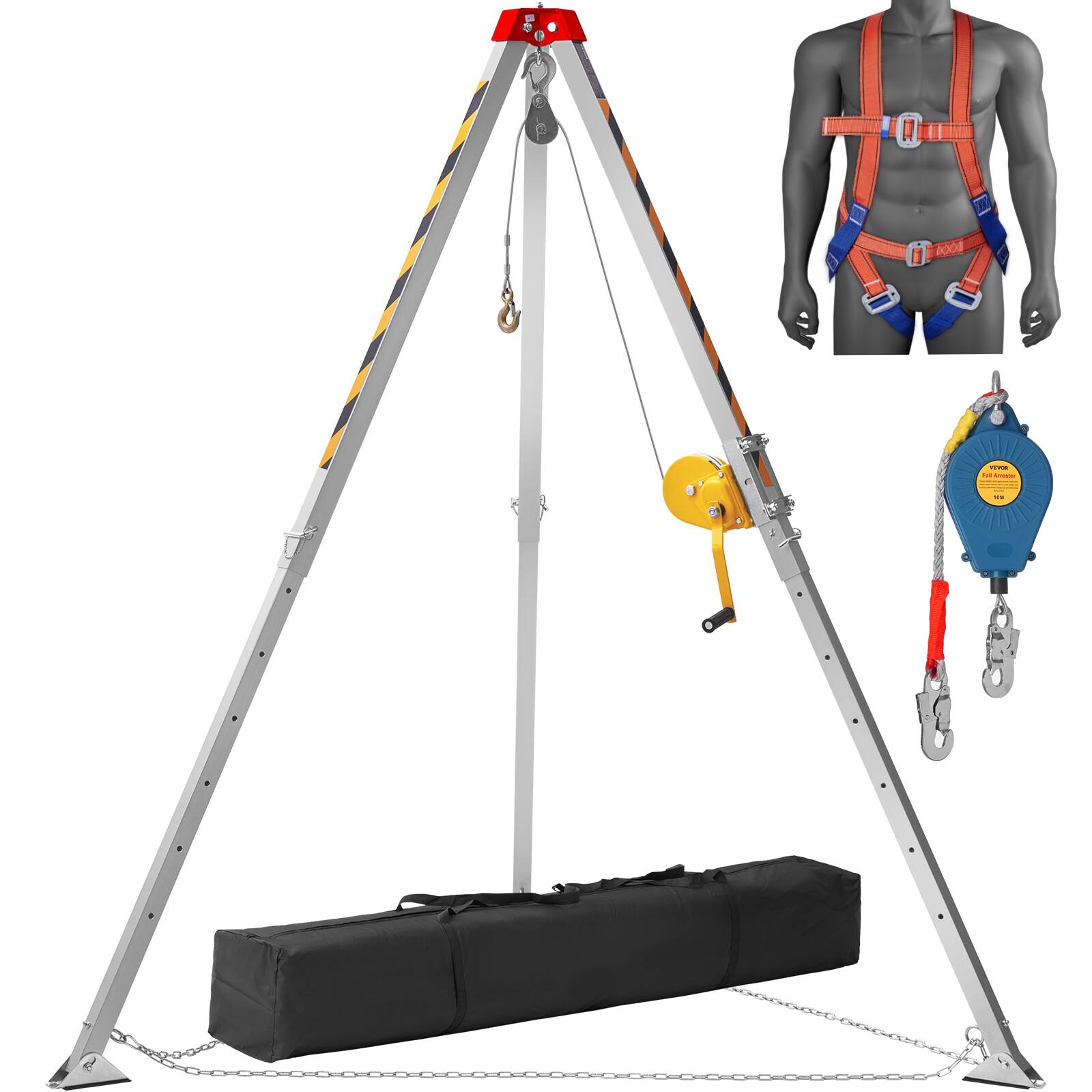 Front. VEVOR - Confined Space Tripod Kit, 1200 lbs Winch, Confined Space Tripod 7' Legs and 98' Cable, Confined Space Rescue Tripod - Silver.