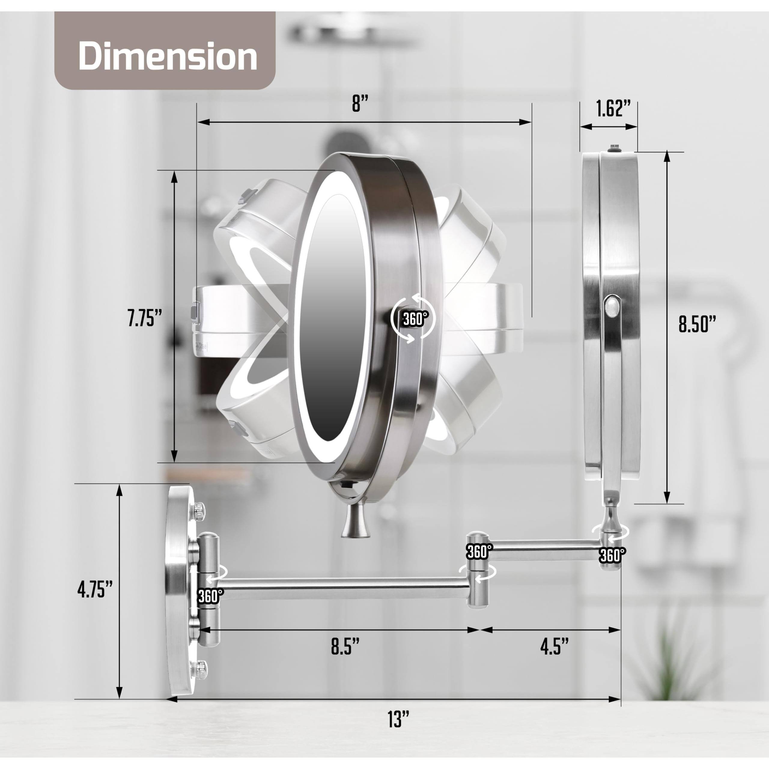 Alt View 3. Cedar Assembly - Mirror Lighted Magnifying Vanity Makeup Double-Sided Premium Quality Stylish Design Modern Elegant - Antique Bronze-8.5"L x 6.8"W-10X Magnification.