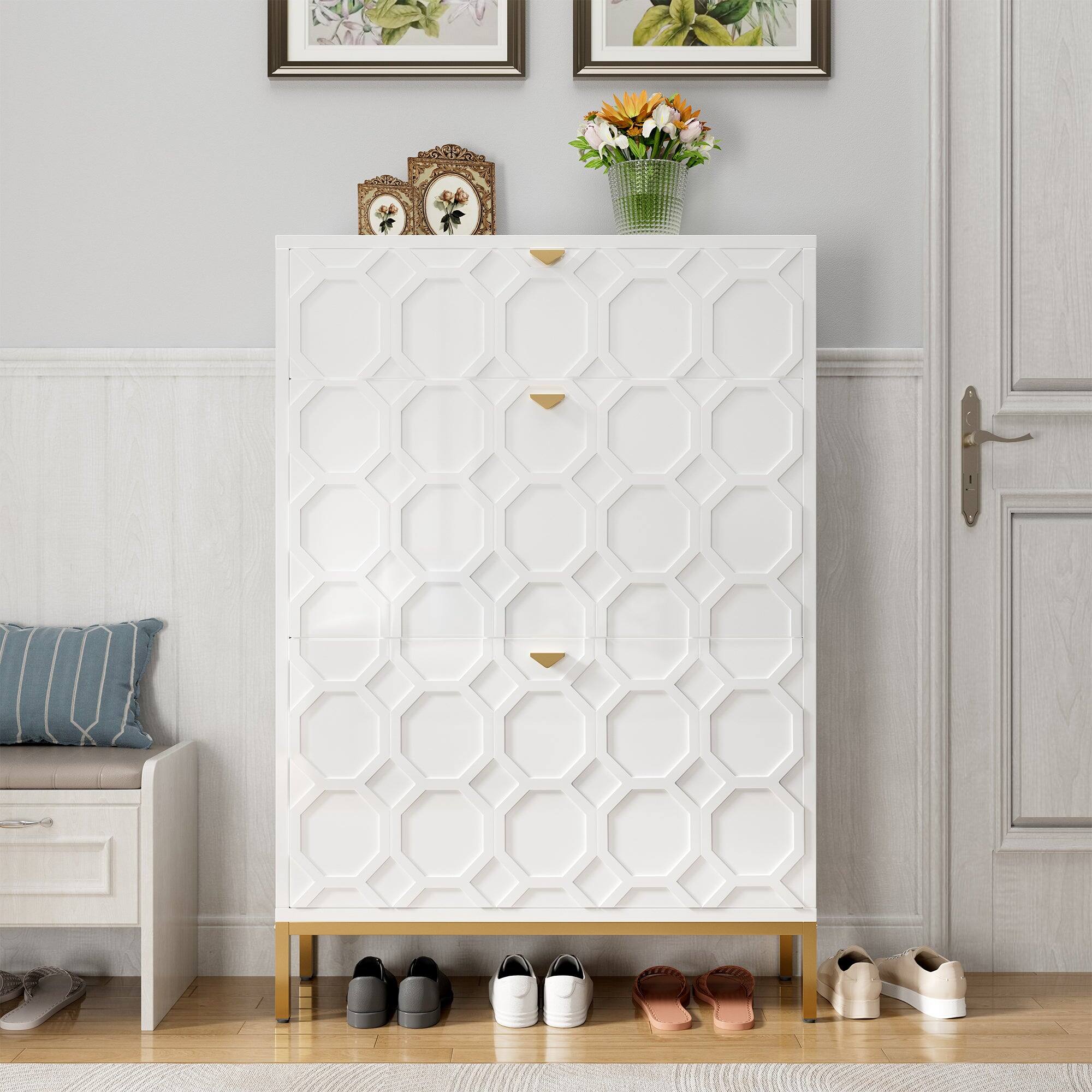 Alt View 2. Boyel Living - 46.6 in. H x 31.5 in. W. White MDF Shoe Storage Cabinet 24-Pair - White.