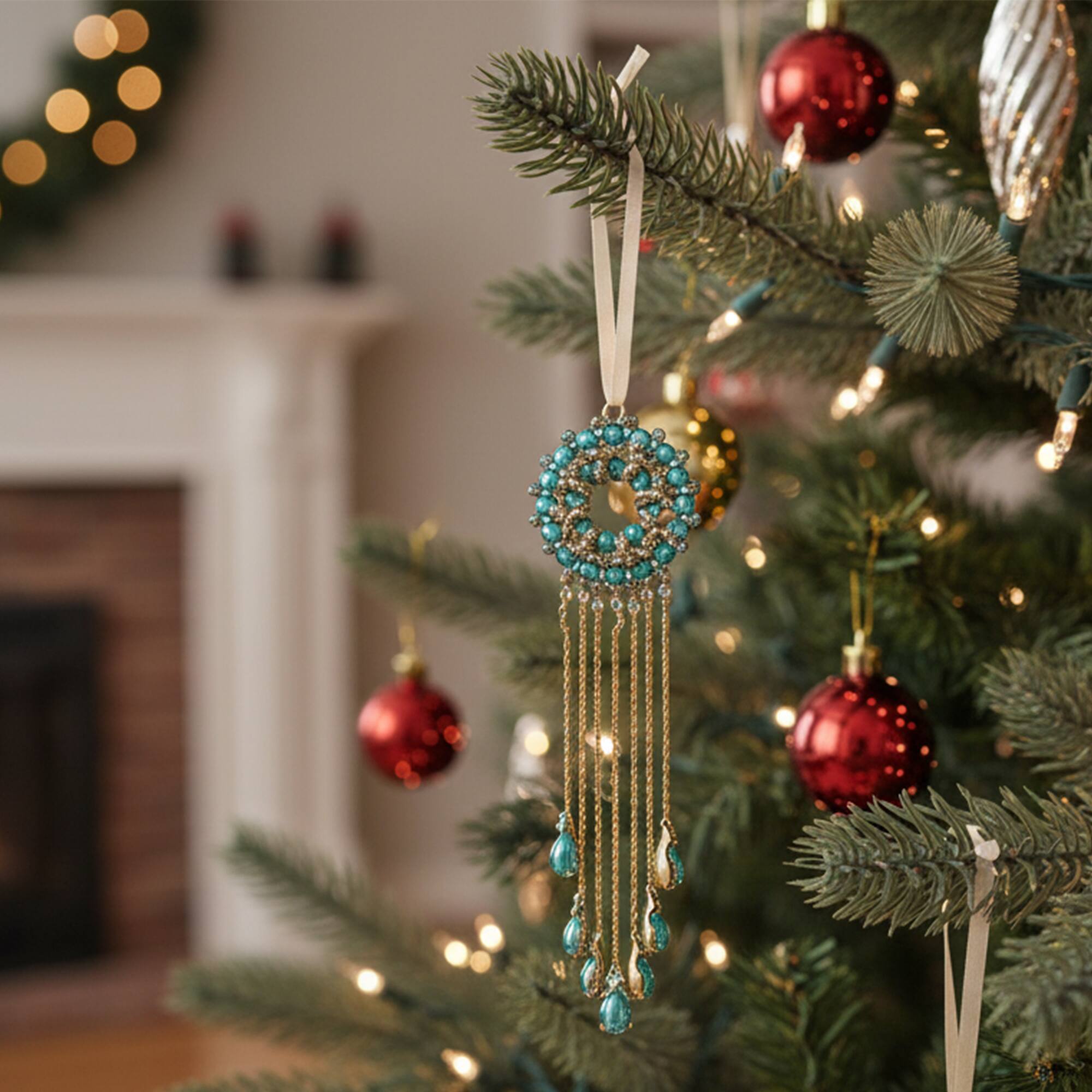 Alt View 2. Allstate - 7.5" Gold and Turquoise Green Rhinestone Embellished Medallion Christmas Ornament - Gold.