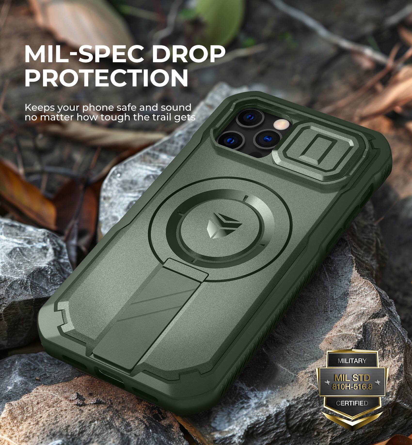 MIL-SPEC DROP PROTECTION
Keeps your phone safe and sound no matter how tough the trail gets
MILITARY MIL STD 810H-516.8 CERTIFIED