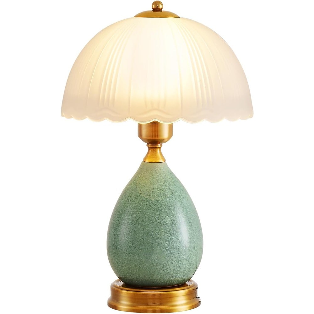 RTMB - Green Ceramic Table Lamp – 16" Vintage Retro Bedside Light