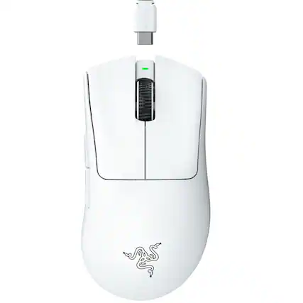 Front. Razer - DeathAdder V3 Pro Lightweight Optical Gaming Mouse with 90 Hour Battery - White.