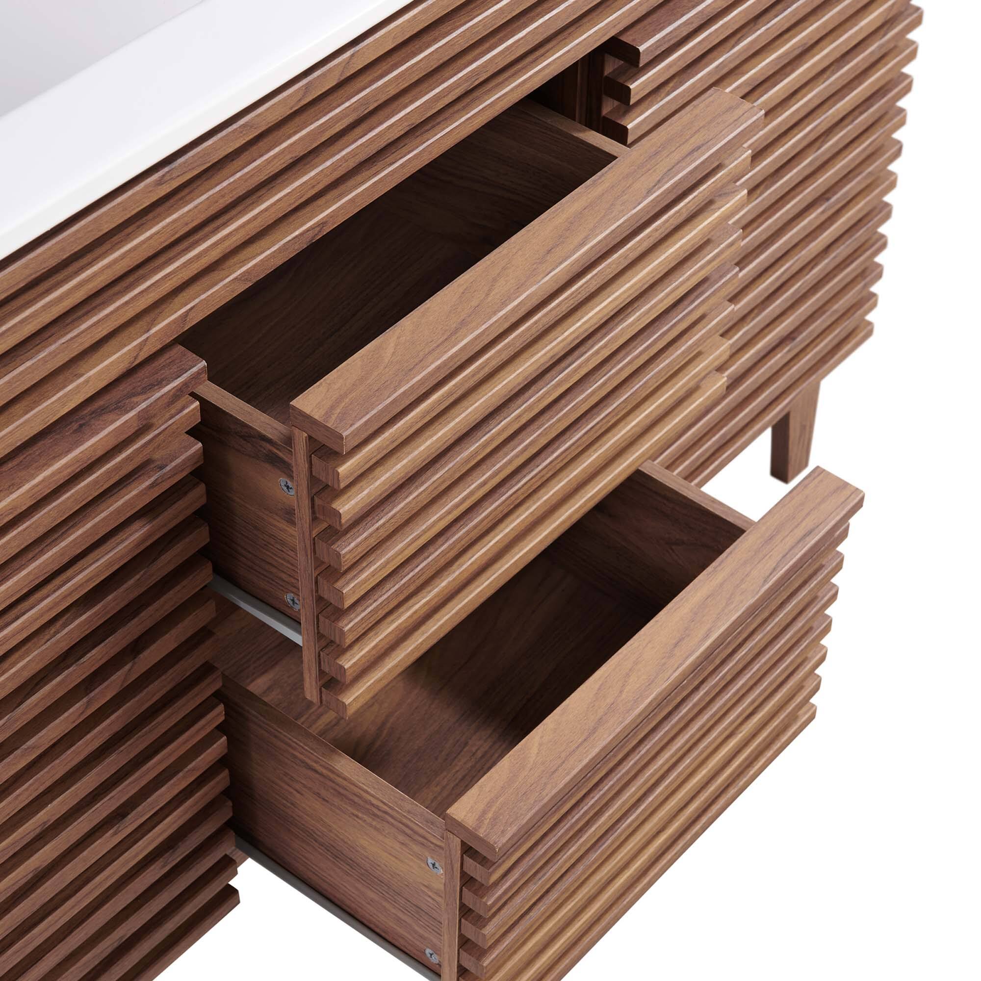 Alt View 8. Modway - Render 48" Bathroom Vanity with White Basin Included - Walnut White.