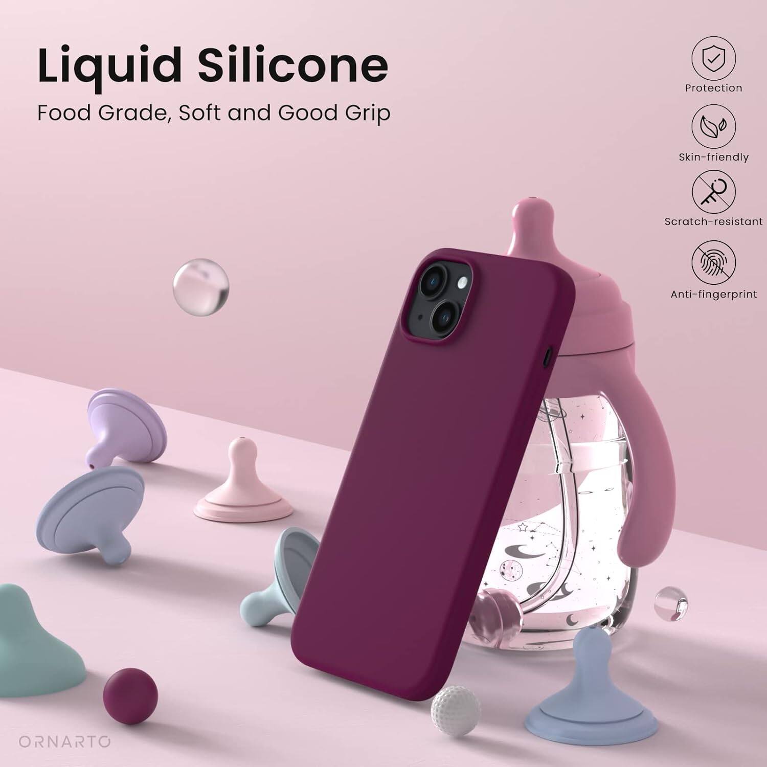 Liquid Silicone, Food Grade, Soft and Good Grip, Protection, Skin-friendly, Scratch-resistant, Anti-fingerprint, ORNARTO