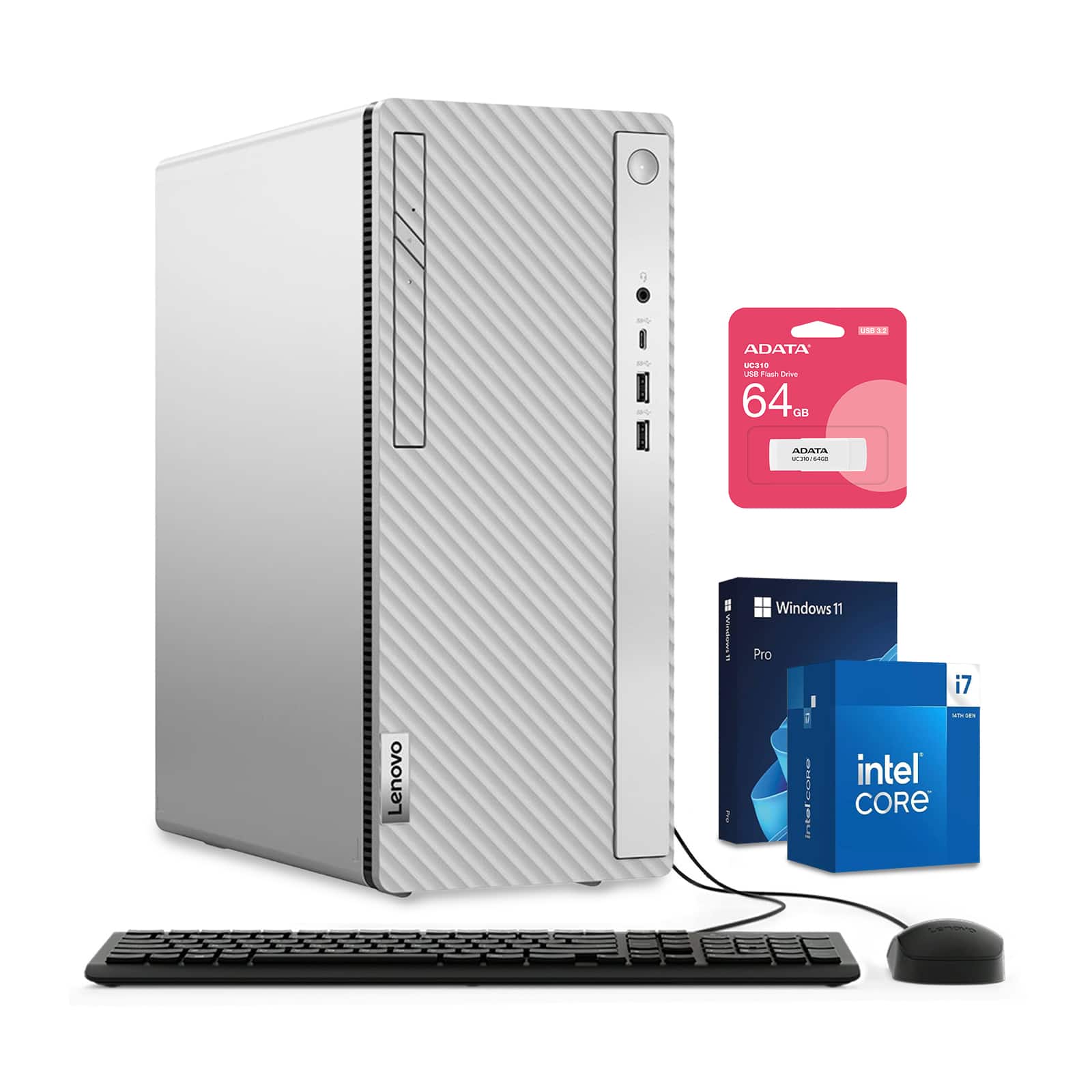 Lenovo - IdeaCentre Desktop - Intel Core i7-14700 - 16GB RAM 1TB SSD - Wired Keyboard & Mouse - Adata 64GB USB Drive - Gray