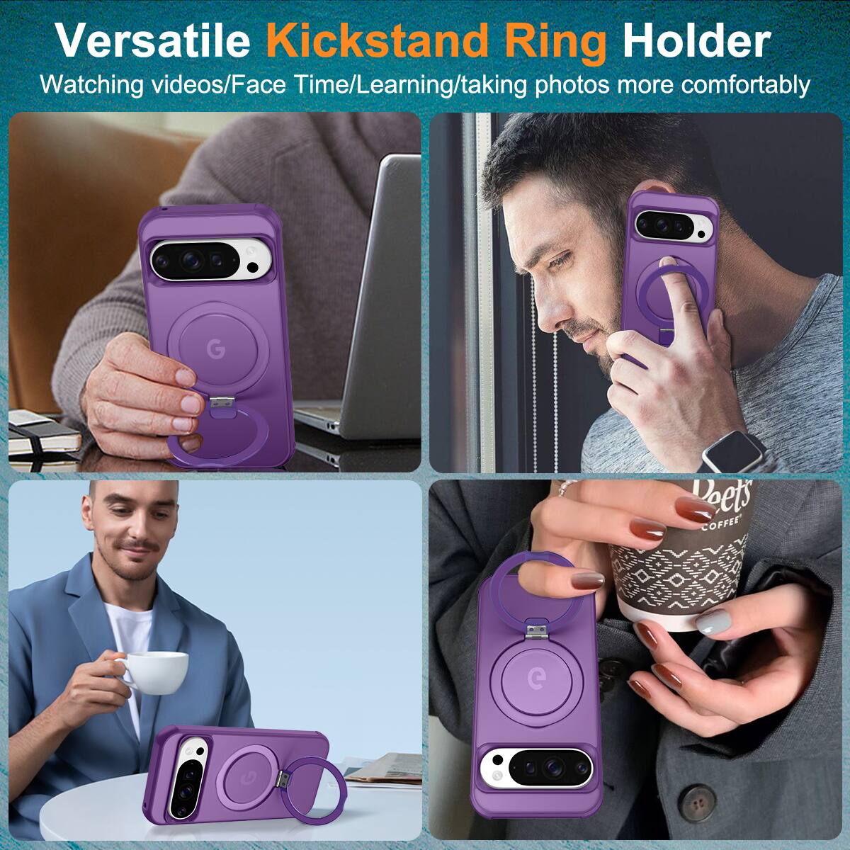 Versatile Kickstand Ring Holder  
Watching videos/Face Time/Learning/taking photos more comfortably