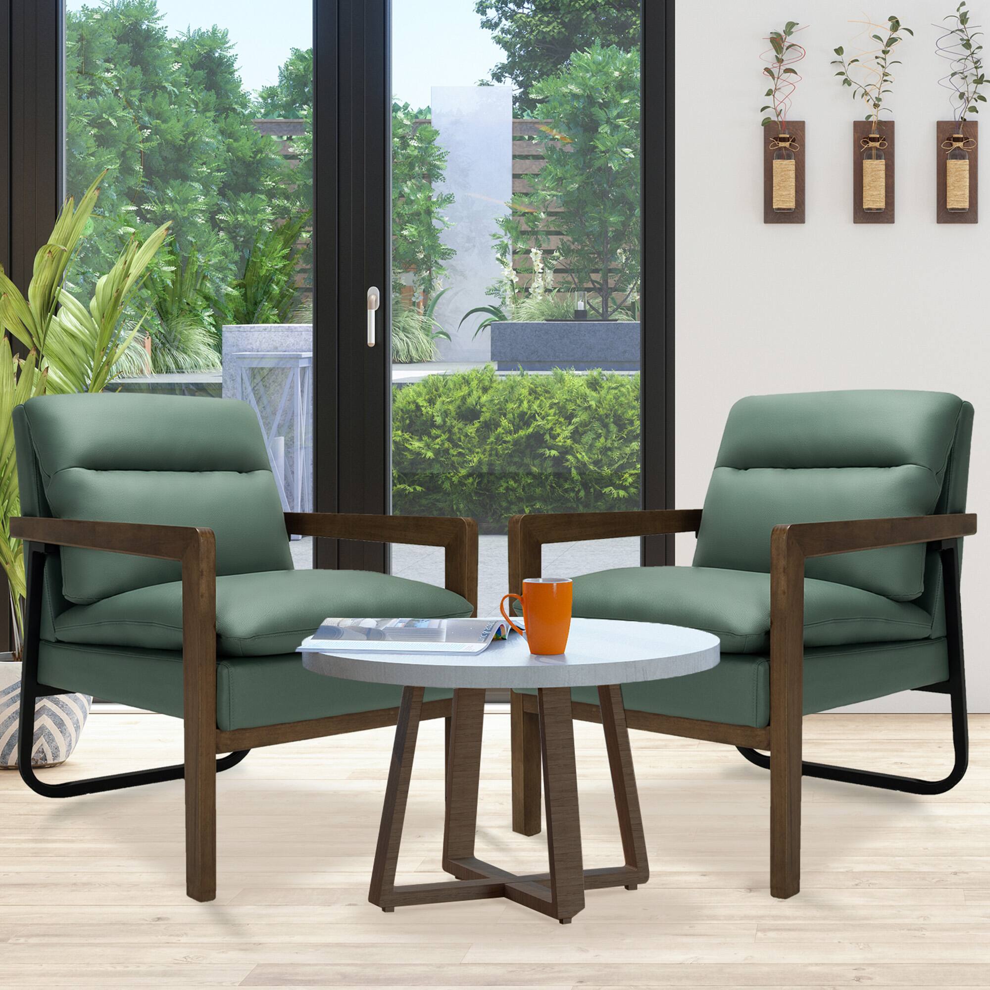 Alt View 2. Gymax - Gymax Set of 2 Single Sofa Chair Leisure Accent Chair w/ Wooden Armrests & Legs Green - Green.