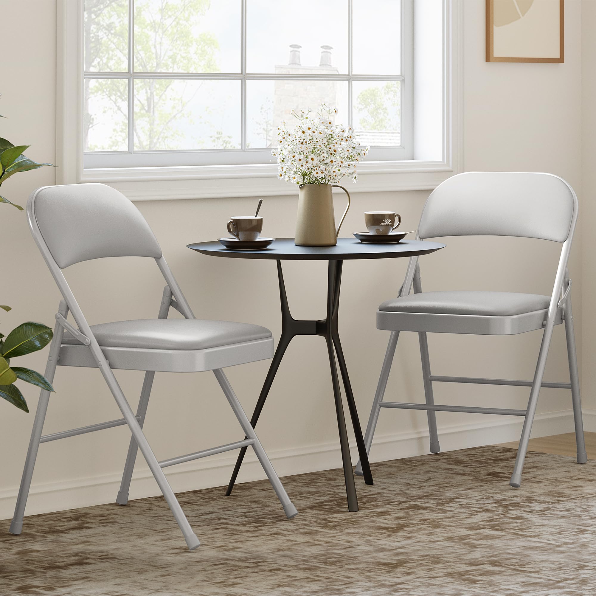 Alt View 2. Jojoka - 4 Pack Folding Chairs with Padded Cushions, Padded Foldable Chair Hold Up to 350 Pounds - Gray.