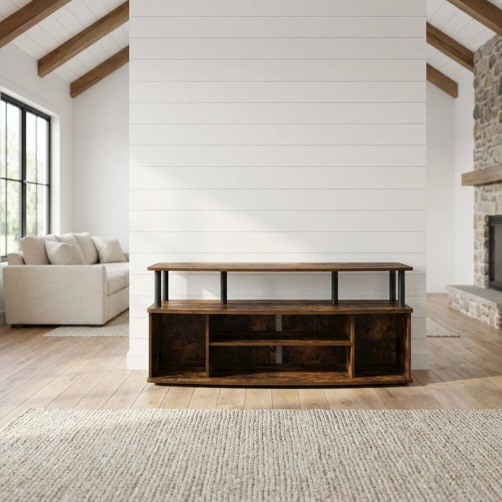 Alt View 4. FurniFact - Large entertainment center for up to 55-inch TV in Amber Pine and Black finish - Amber Pine/Black.