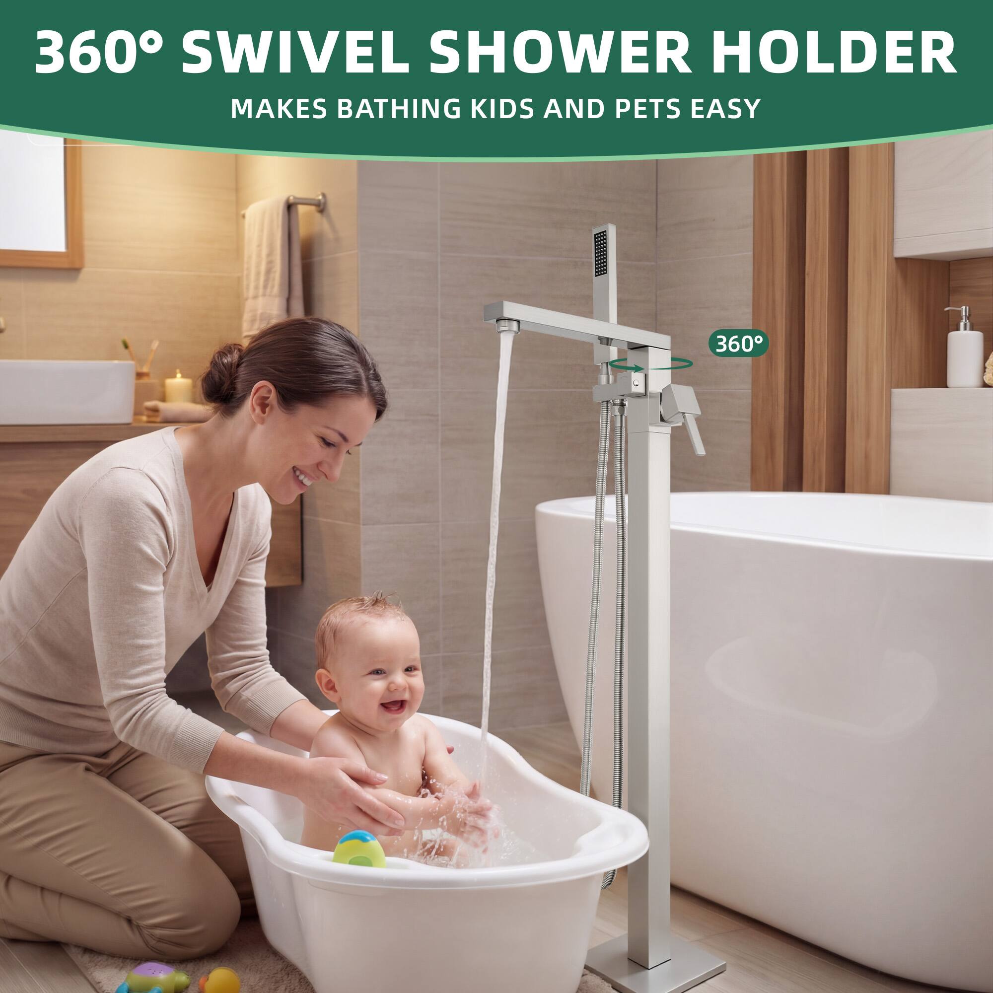 360° SWIVEL SHOWER HOLDER  
MAKES BATHING KIDS AND PETS EASY