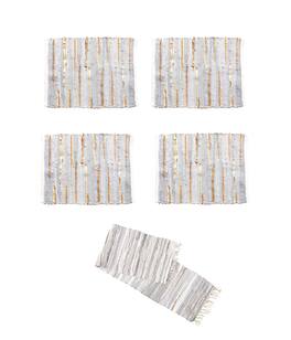 Audrey's - and Gold Chindi Cloth Woven Table Runner With 4 Matching Placemats - Gray