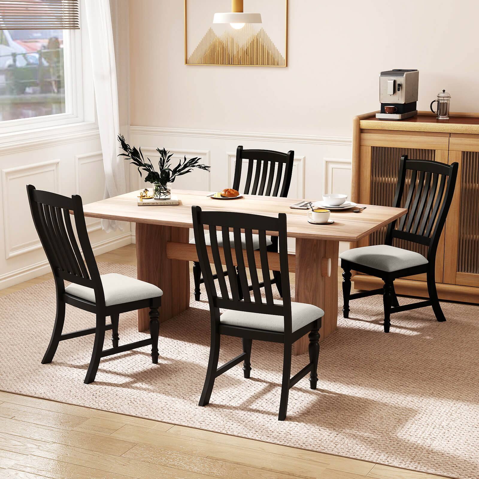Alt View 3. Costway - Costway Set of 2 Dining Chairs with Solid Wood Legs & Padded Seat Kitchen Side Chair - White,Black.