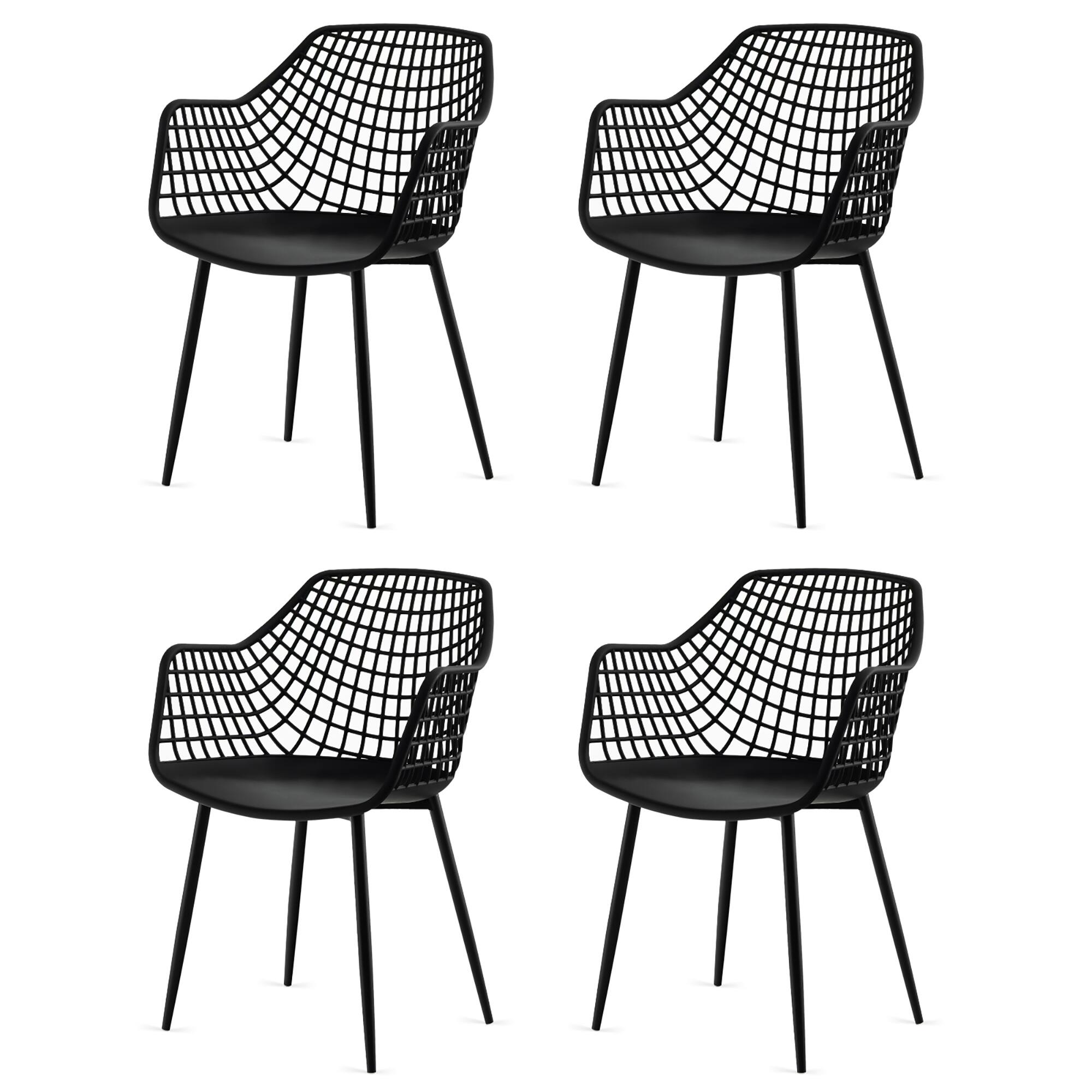 Alt View 8. Costway - Costway Modern Dining Chair Set of 4 Plastic Shell Hollow withMetal Legs for Living Room - Black.