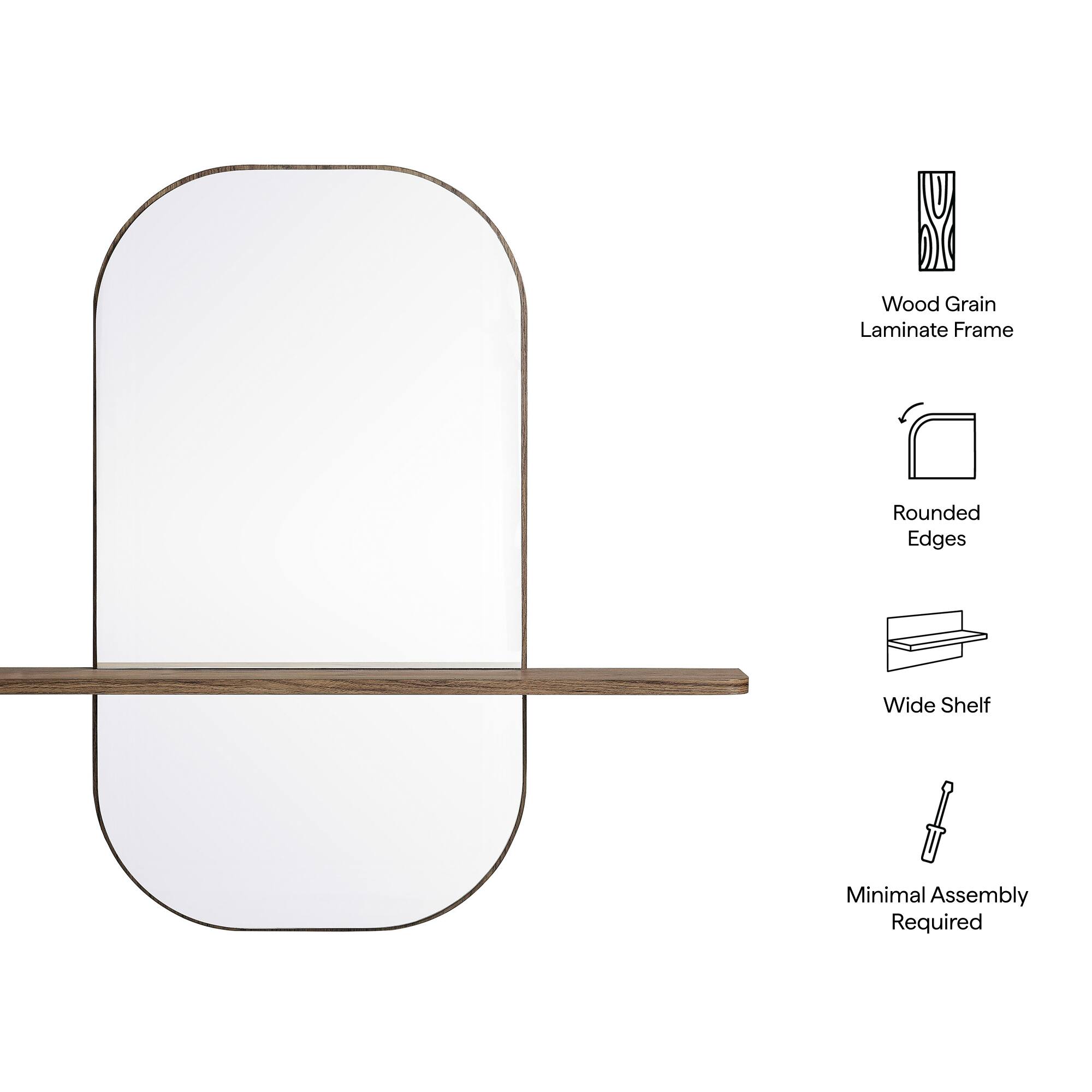 Wood Grain Laminate Frame  
Rounded Edges  
Wide Shelf  
Minimal Assembly Required