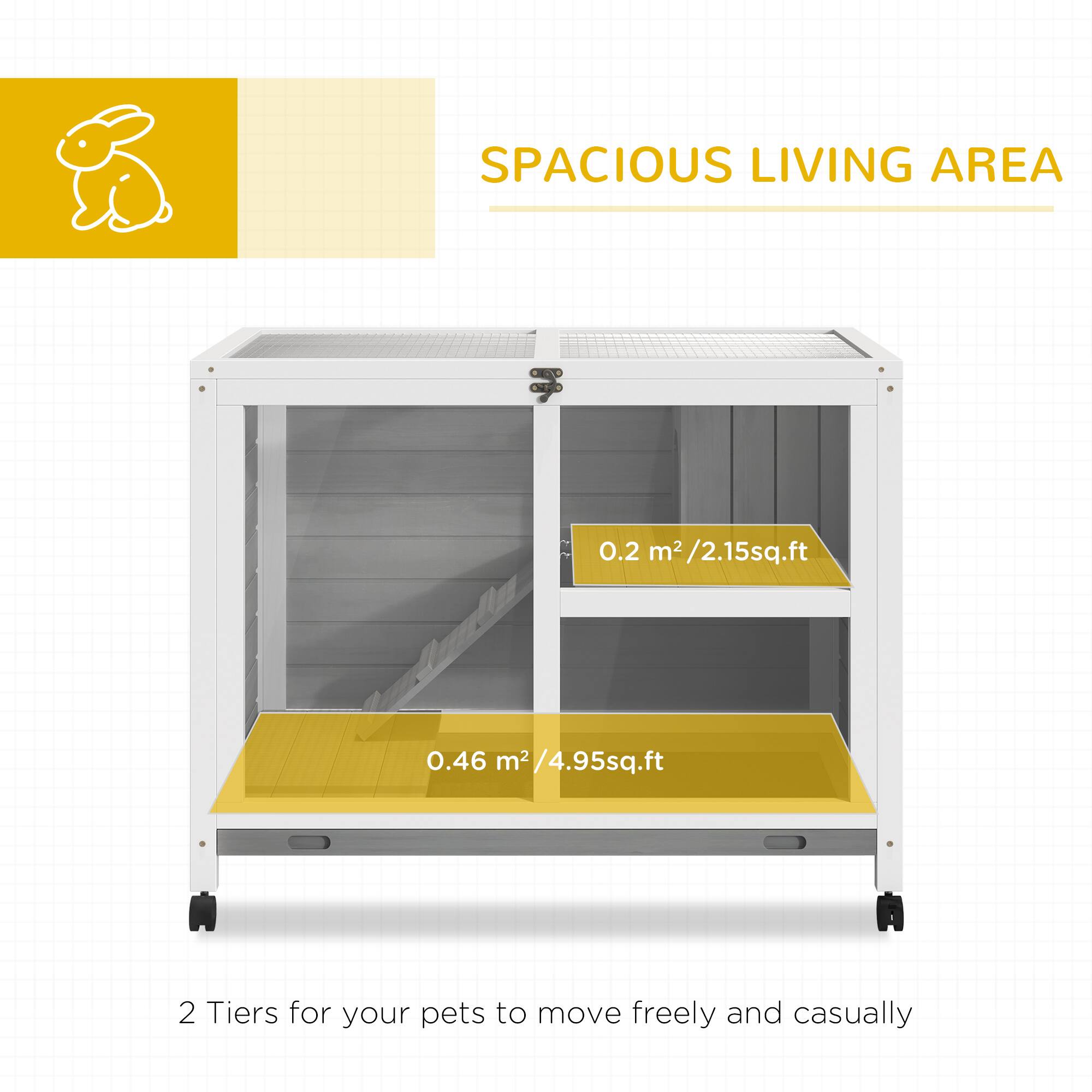 SPACIOUS LIVING AREA

0.2 m² / 2.15 sq.ft

0.46 m² / 4.95 sq.ft

2 Tiers for your pets to move freely and casually